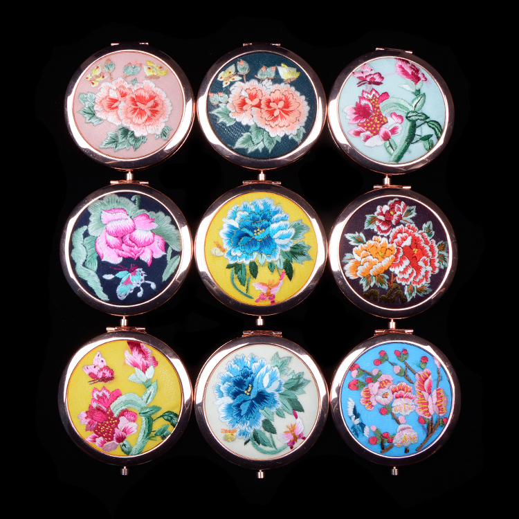 顺平化妆随身镜精品出国送礼刺绣中国风古风摄影 手绣镜子