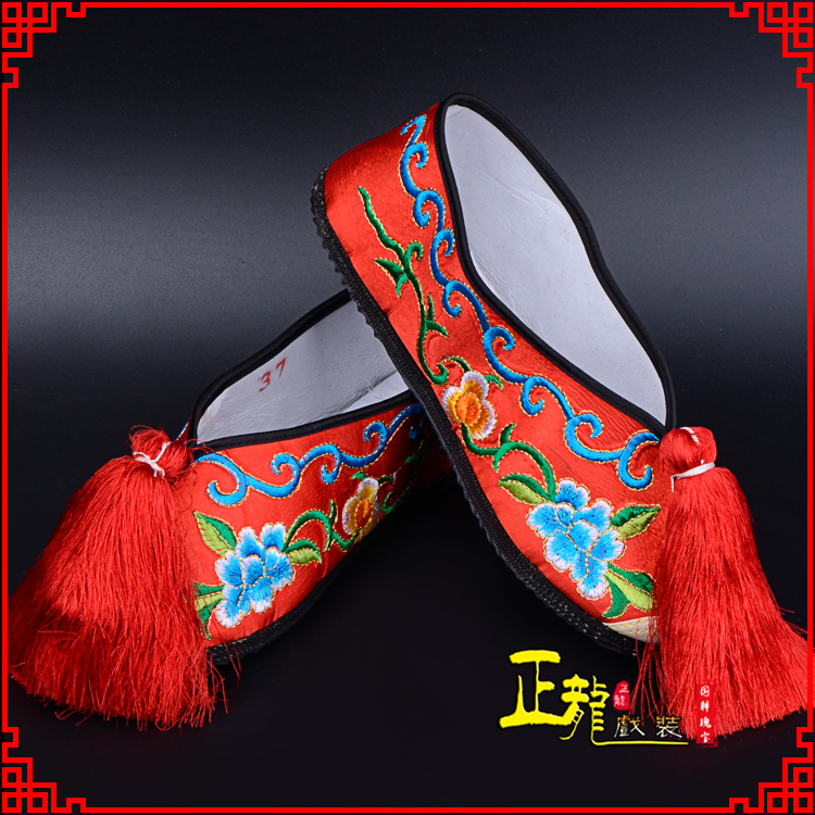 顺平京剧越剧戏曲彩鞋花旦绣花 普平底彩鞋