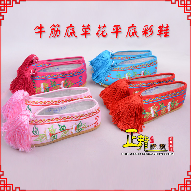顺平京剧越剧戏曲花旦彩鞋 牛筋底草花平底彩鞋